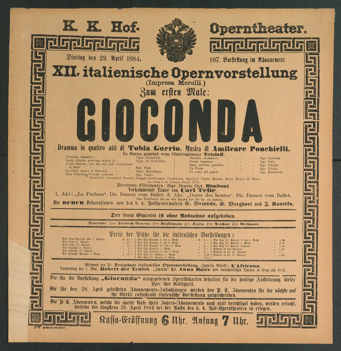 La Gioconda, Titel in Vorlageform: Gioconda