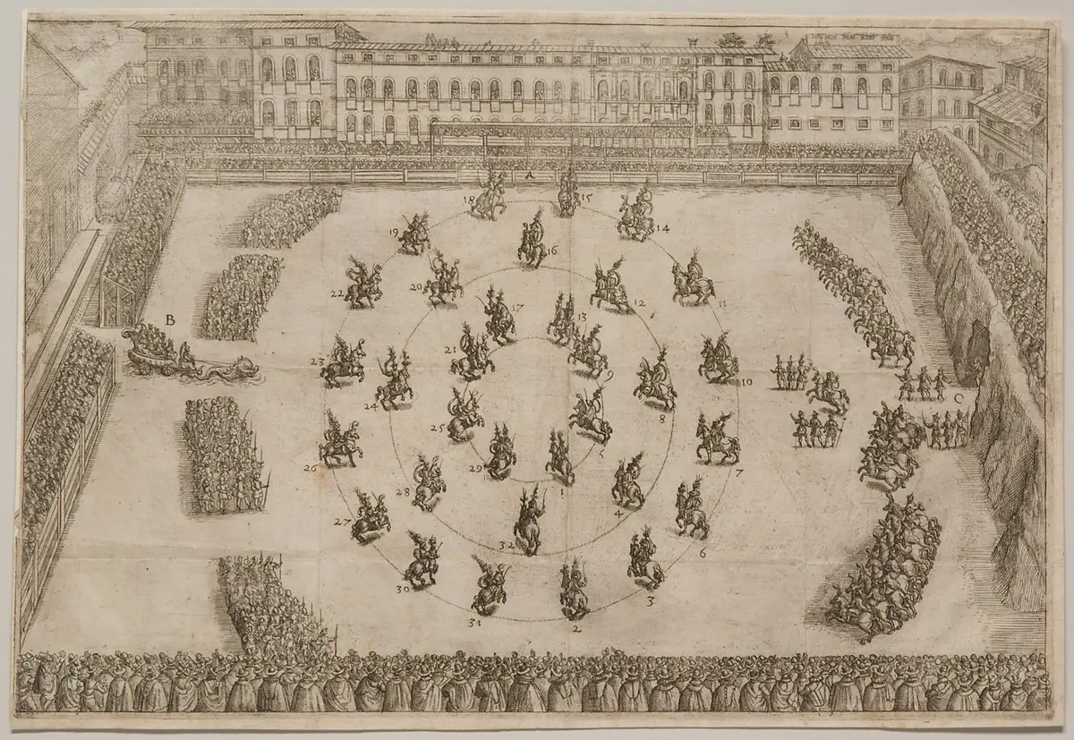 Descrizione delle feste fatte nelle reali nozze, Titel in Vorlageform: Descrizione delle feste fatte nelle reali nozze de' Serenissimi principi di Toscana d. Cosimo de' Medici, e Maria Maddalena arciduchessa d'Austria, Verweis auf Stücktitel: La Giostra dei Venti