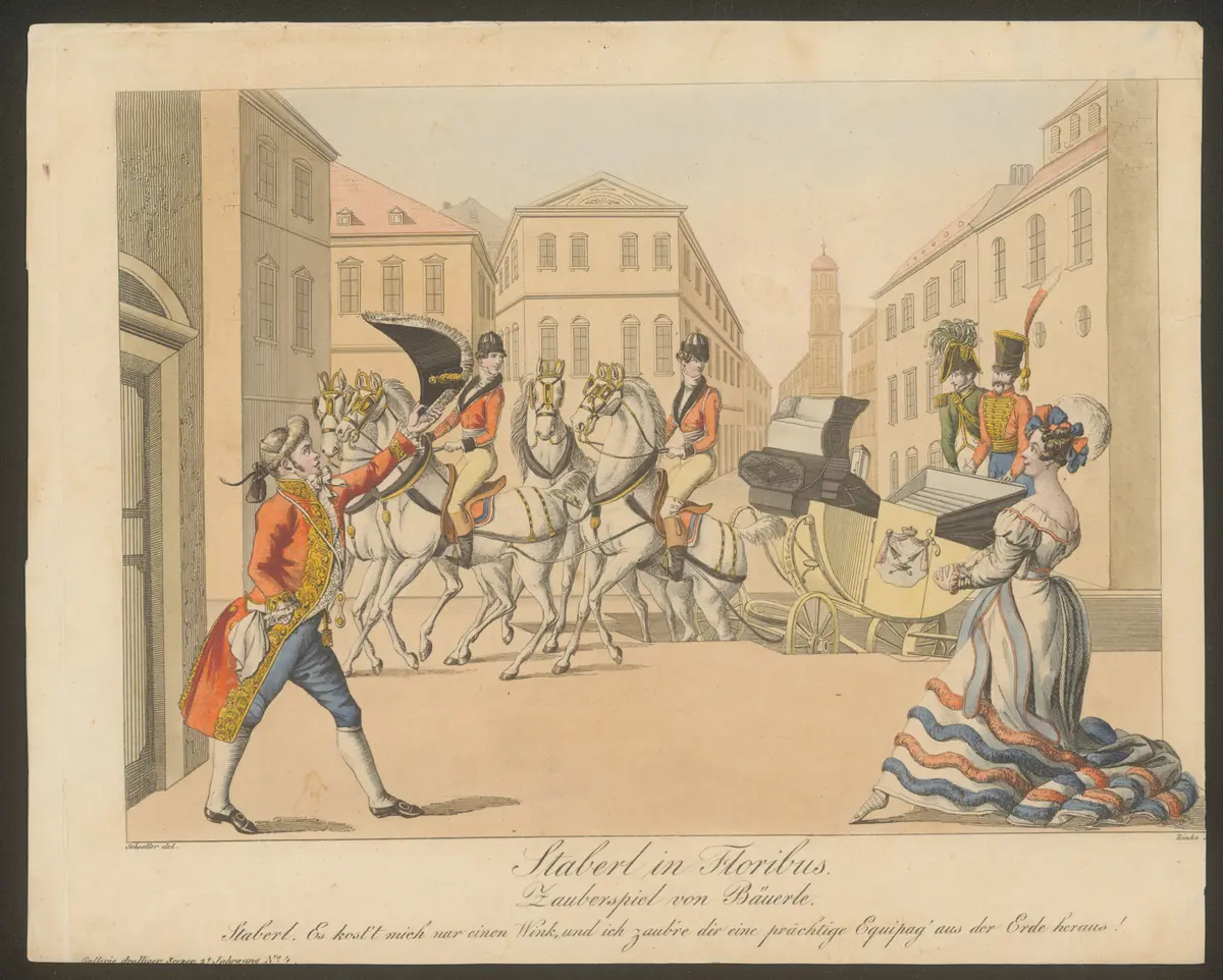 Staberl in Floribus, Titel der Serie: Gallerie drolliger Scenen, Name der Zeitschrift: Wiener Theaterzeitung