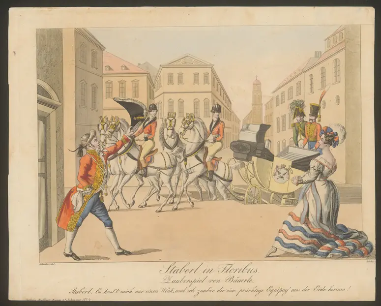 Staberl in Floribus, Titel der Serie: Gallerie drolliger Scenen, Name der Zeitschrift: Wiener Theaterzeitung