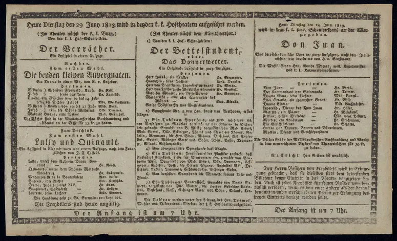 Der Verräther, Die beyden kleinen Auvergnaten, Lully und Quinault, Der Bettelstudent, oder: Das Donnerwetter, Don Juan