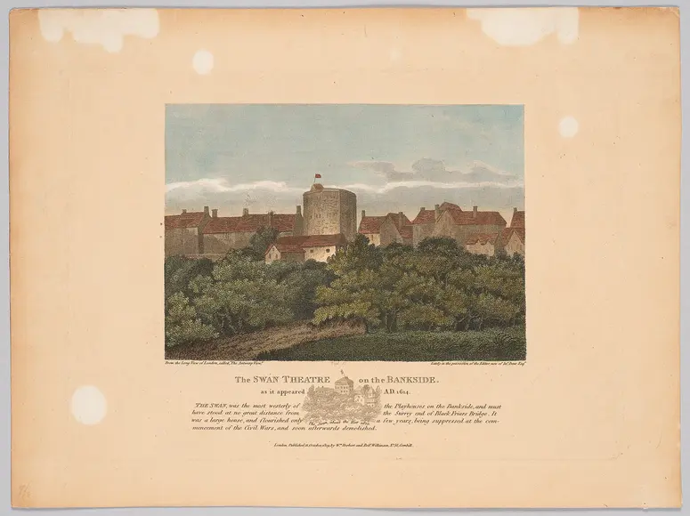 London, Swan Theatre, Titel in Vorlageform: The Swan Theatre on the Bankside. as it appeared A.D. 1614., Titel der Serie: Londina Illustrata