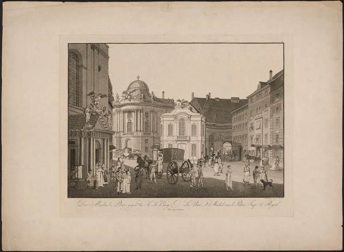 Wien, Altes Burgtheater, Titel in Vorlageform: Der Michael's Platz gegen die K.K. Burg