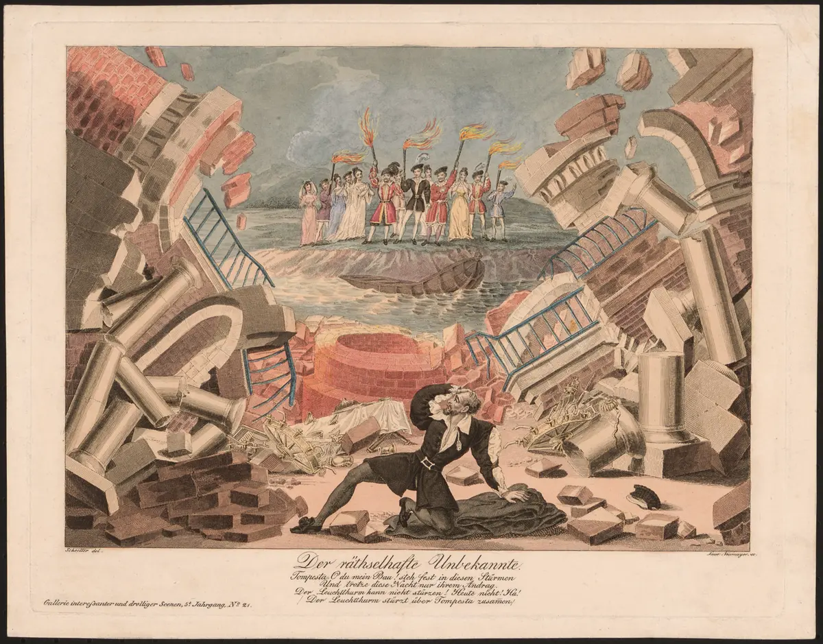 Der räthselhafte Unbekannte, Alternativtitel: Der rätselhafte Unbekannte oder der Zweikampf zu Portici, Titel der Serie: Gallerie interessanter und drolliger Scenen, Name der Zeitschrift: Wiener Theaterzeitung