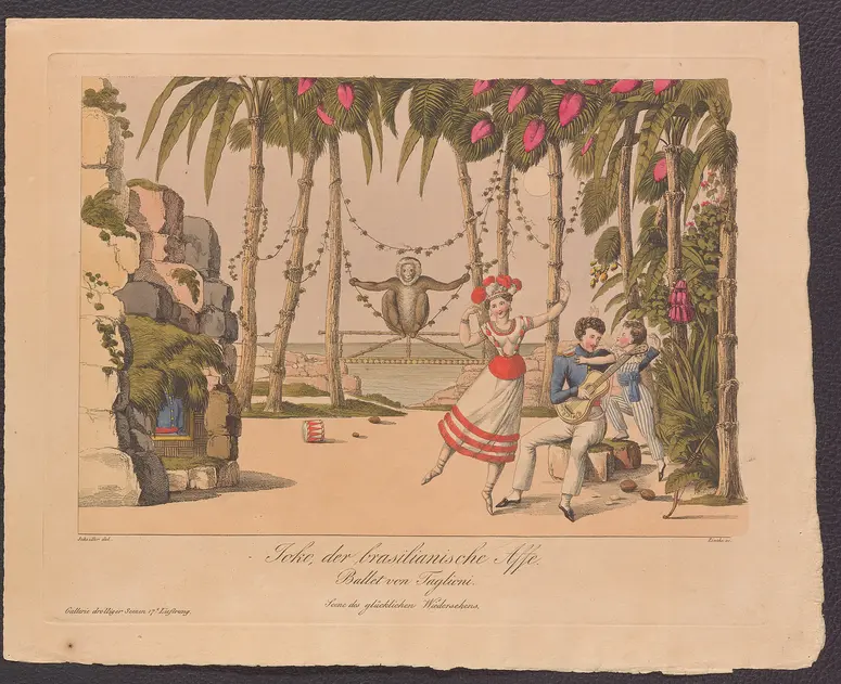 Joko, der brasilianische Affe, Titel der Serie: Gallerie drolliger Scenen, Name der Zeitschrift: Wiener Theaterzeitung