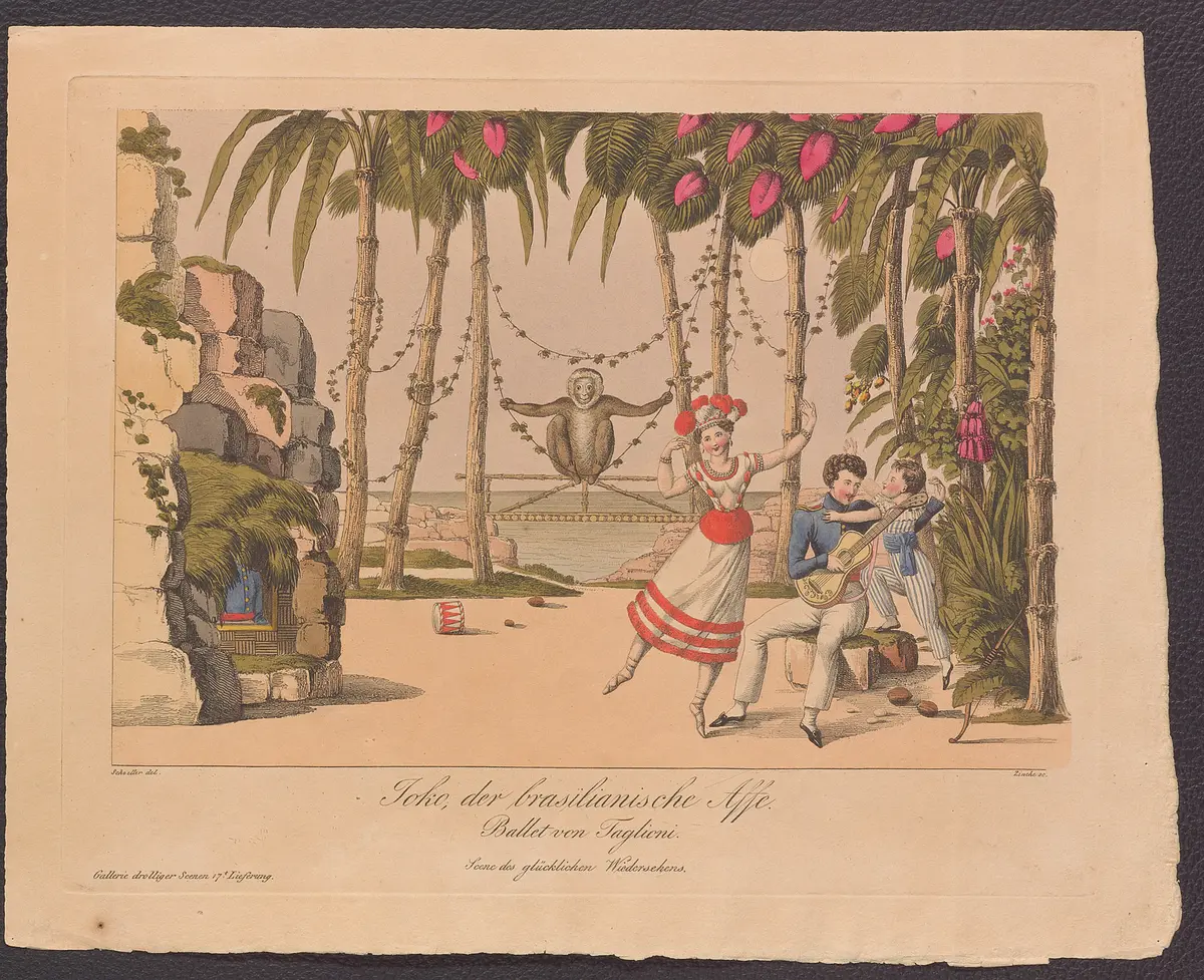 Joko, der brasilianische Affe, Titel der Serie: Gallerie drolliger Scenen, Name der Zeitschrift: Wiener Theaterzeitung