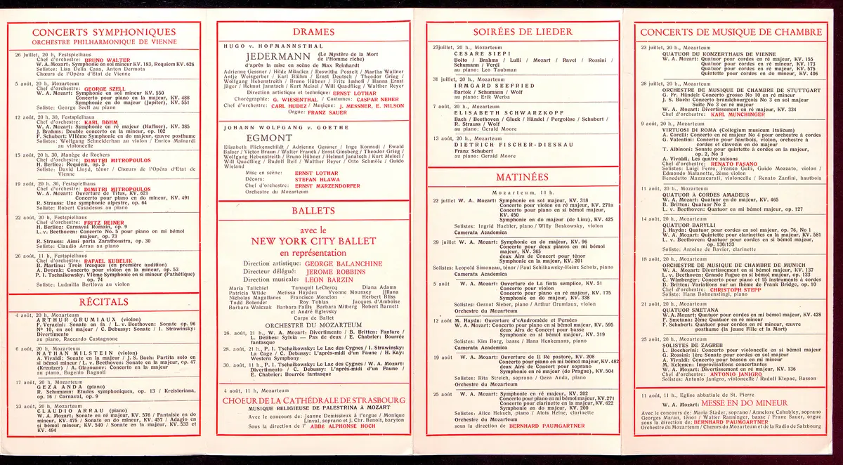 Salzburger Festspiele 1956, Titel in Vorlageform: Salzbourg Festival 1956, Verweis auf Stücktitel: Cosi fan tutte, Verweis auf Stücktitel: Don Giovanni, Verweis auf Stücktitel: Entführung aus dem Serail, Figaros Hochzeit, Verweis auf Stücktitel: Idomeneo, Verweis auf Stücktitel: Zauberflöte, Verweis auf Stücktitel: Jedermann, Verweis auf Stücktitel: Egmont