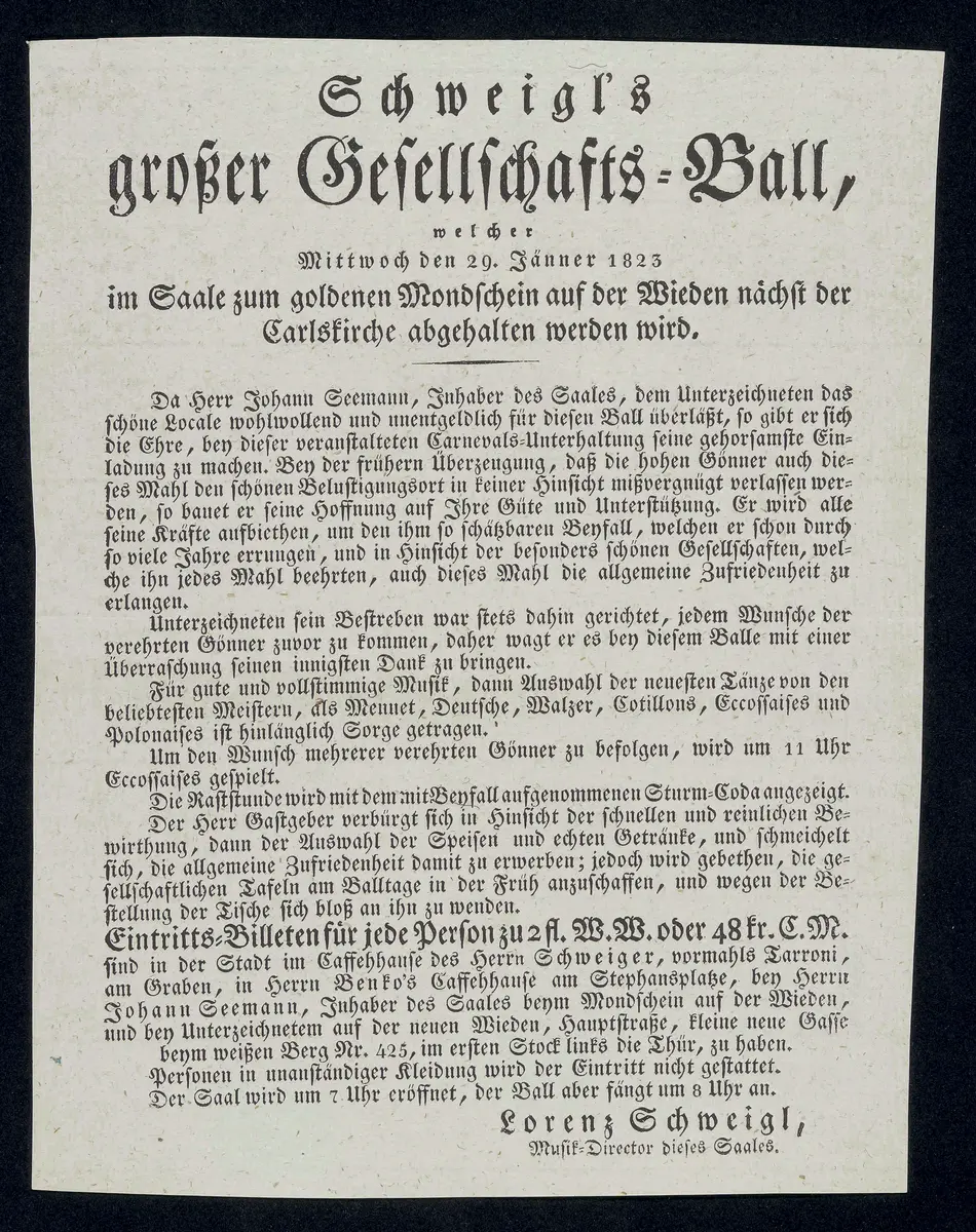 Schweigl's großer Gesellschaftsball im Saal zum goldenen Mondschein