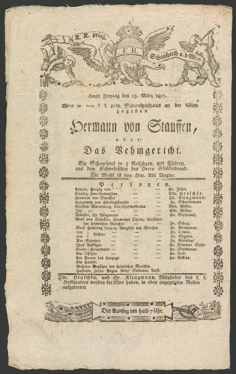 Hermann von Stauffen oder Das Vehmgericht, Alternativtitel: Hermann von Unna