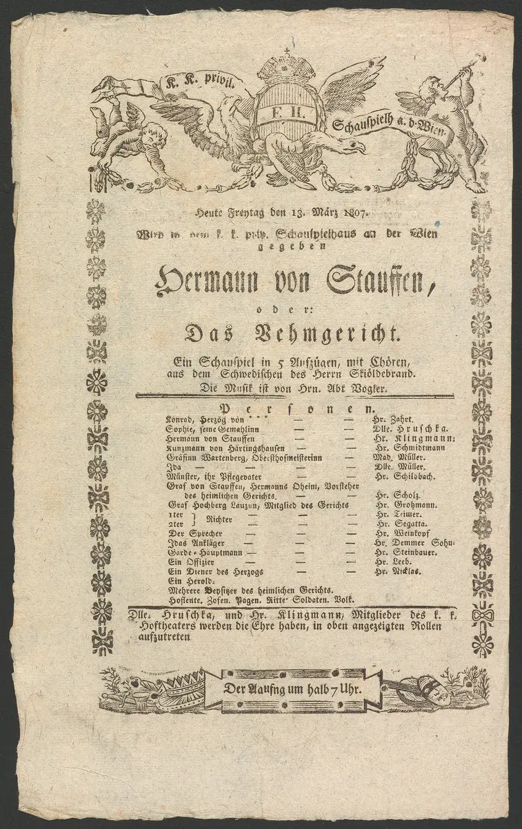 Hermann von Stauffen oder Das Vehmgericht, Alternativtitel: Hermann von Unna