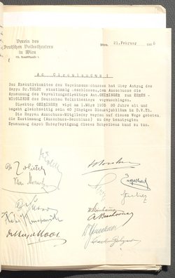 Protokolle der Ausschusssitzungen des Vereines des Deutschen Volkstheaters in Wien