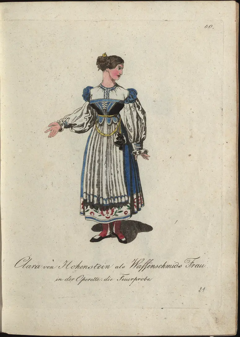 Die Feuerprobe, Titel der Serie: Auswahl schöner Costumes für Theater- und Ball-Anzüge