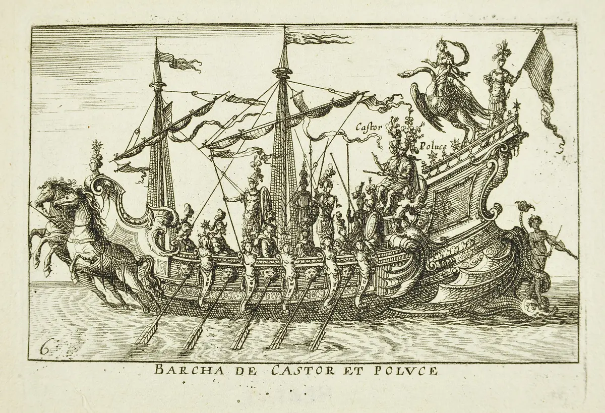 Le Magnifique carousel fait sur le fleuve de l'Arne a Florence pour le marriage de Grande Duc, Inventartitel: Carousel auf dem Arnofluß, Verweis auf Stücktitel: L'Argonautica