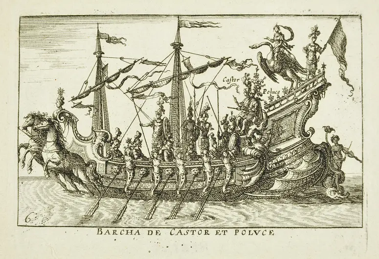 Le Magnifique carousel fait sur le fleuve de l'Arne a Florence pour le marriage de Grande Duc, Inventartitel: Carousel auf dem Arnofluß, Verweis auf Stücktitel: L'Argonautica