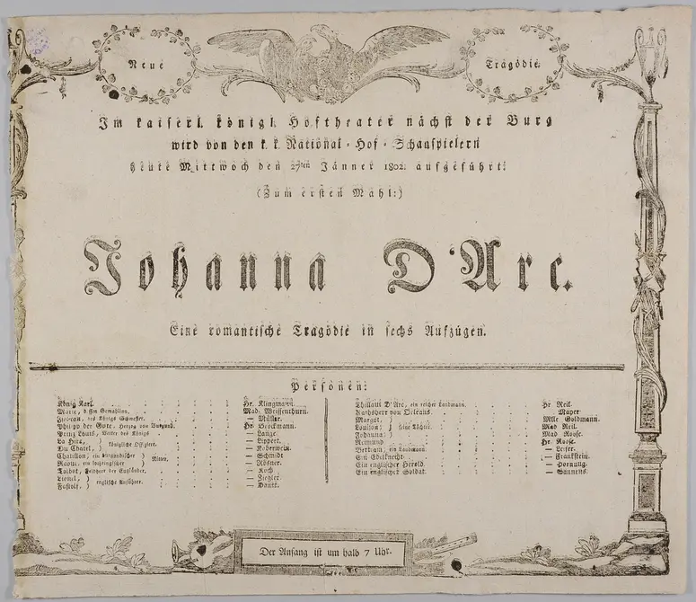 Die Jungfrau von Orleans, Titel in Vorlageform: Johanna D'Arc