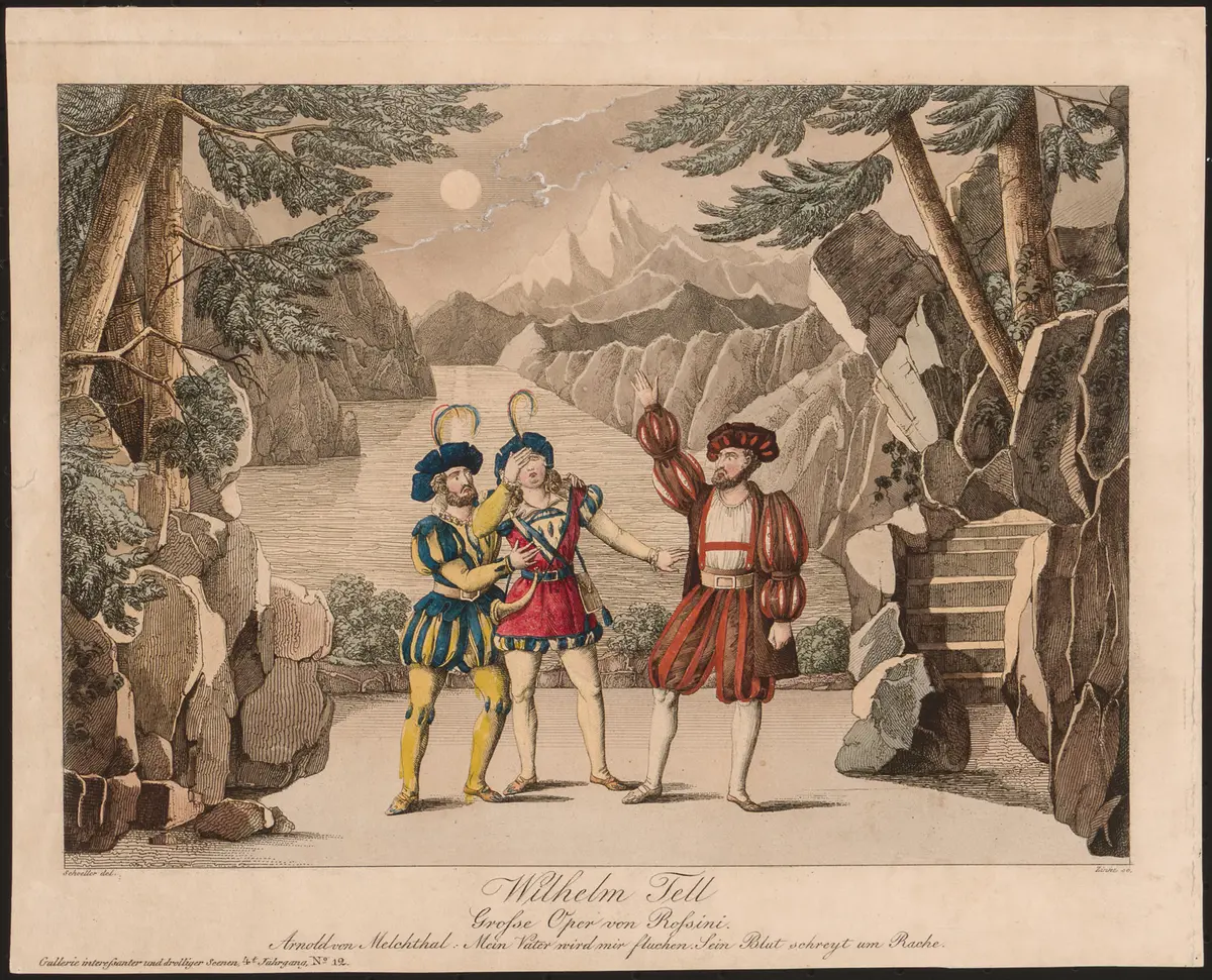 Wilhelm Tell, Titel der Serie: Gallerie interessanter und drolliger Scenen, Name der Zeitschrift: Wiener Theaterzeitung