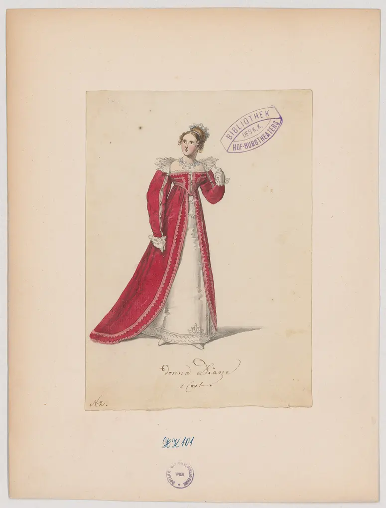 Donna Diana, oder Stolz und Liebe, Suchtitel: Donna Diana, Originaltitel: El desdén con el desdén, Titel der Serie: Figurinen des k.k. Hof-Burgtheaters