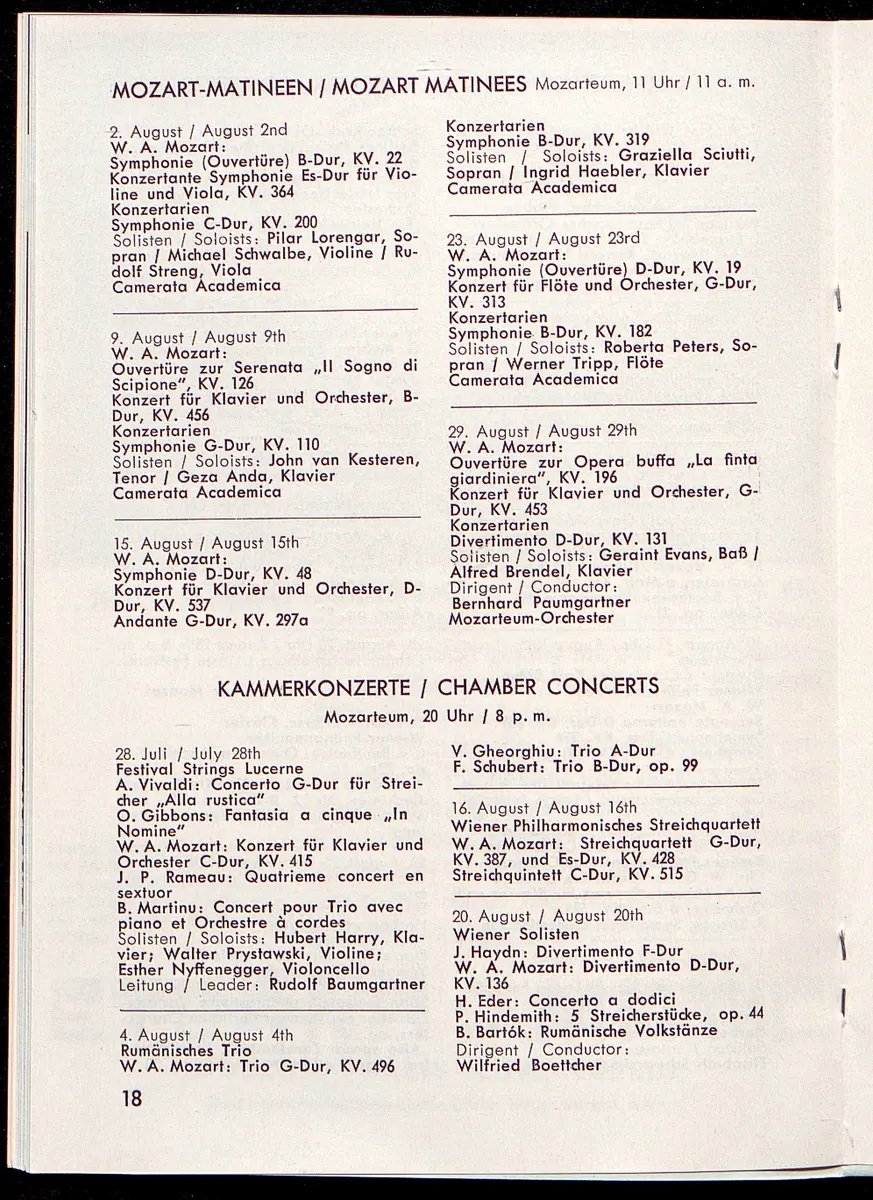Salzburger Festspiele 1964, Titel in Vorlageform: Salzburgo Festival 1964, Verweis auf Stücktitel: Cosi fan tutte, Verweis auf Stücktitel: Figaros Hochzeit, Verweis auf Stücktitel: Lucio Silla, Verweis auf Stücktitel: Die Zauberflöte, Verweis auf Stücktitel: Ariadne auf Naxos, Verweis auf Stücktitel: Elektra, Verweis auf Stücktitel: Der Rosenkavalier, Verweis auf Stücktitel: Macbeth, Verweis auf Stücktitel: Jedermann, Verweis auf Stücktitel: Faust, Verweis auf Stücktitel: Die lustigen Weiber von Windsor