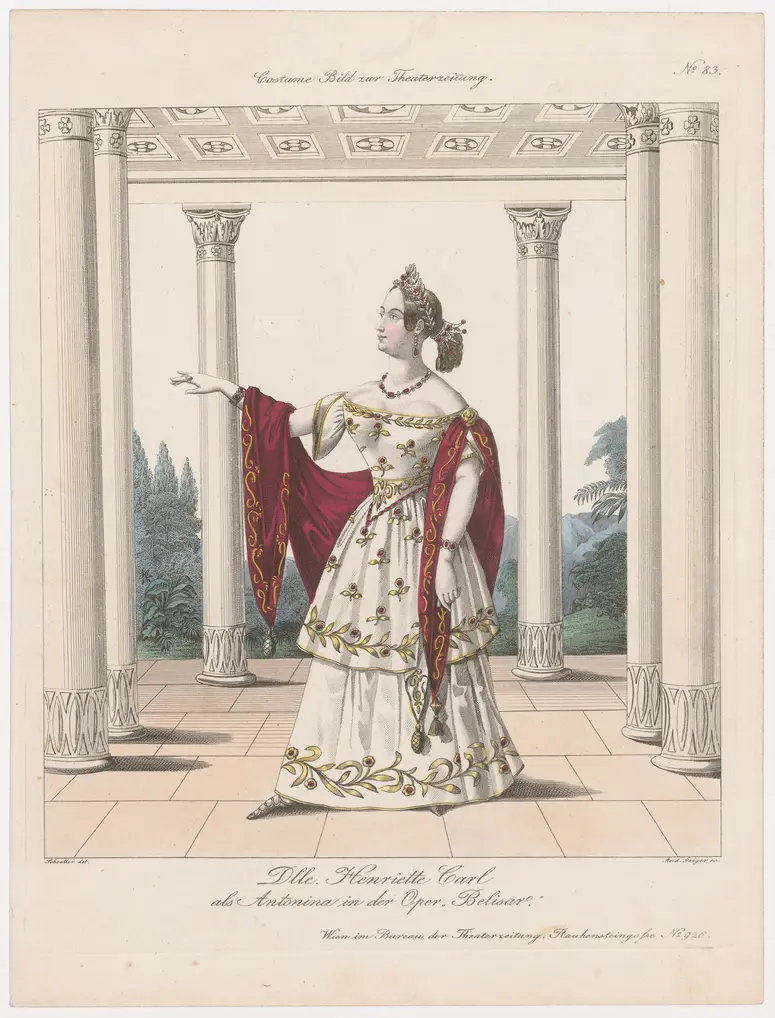 Henriette Bertha Carl, Titel der Serie: Costume-Bild, Name der Zeitschrift: Wiener Theaterzeitung, Verweis auf Stücktitel: Belisar