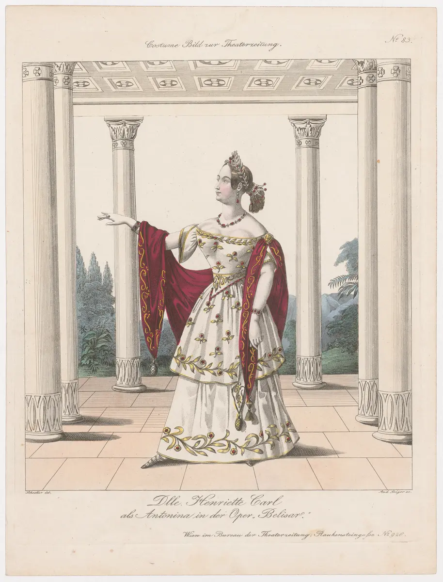 Henriette Bertha Carl, Titel der Serie: Costume-Bild, Name der Zeitschrift: Wiener Theaterzeitung, Verweis auf Stücktitel: Belisar