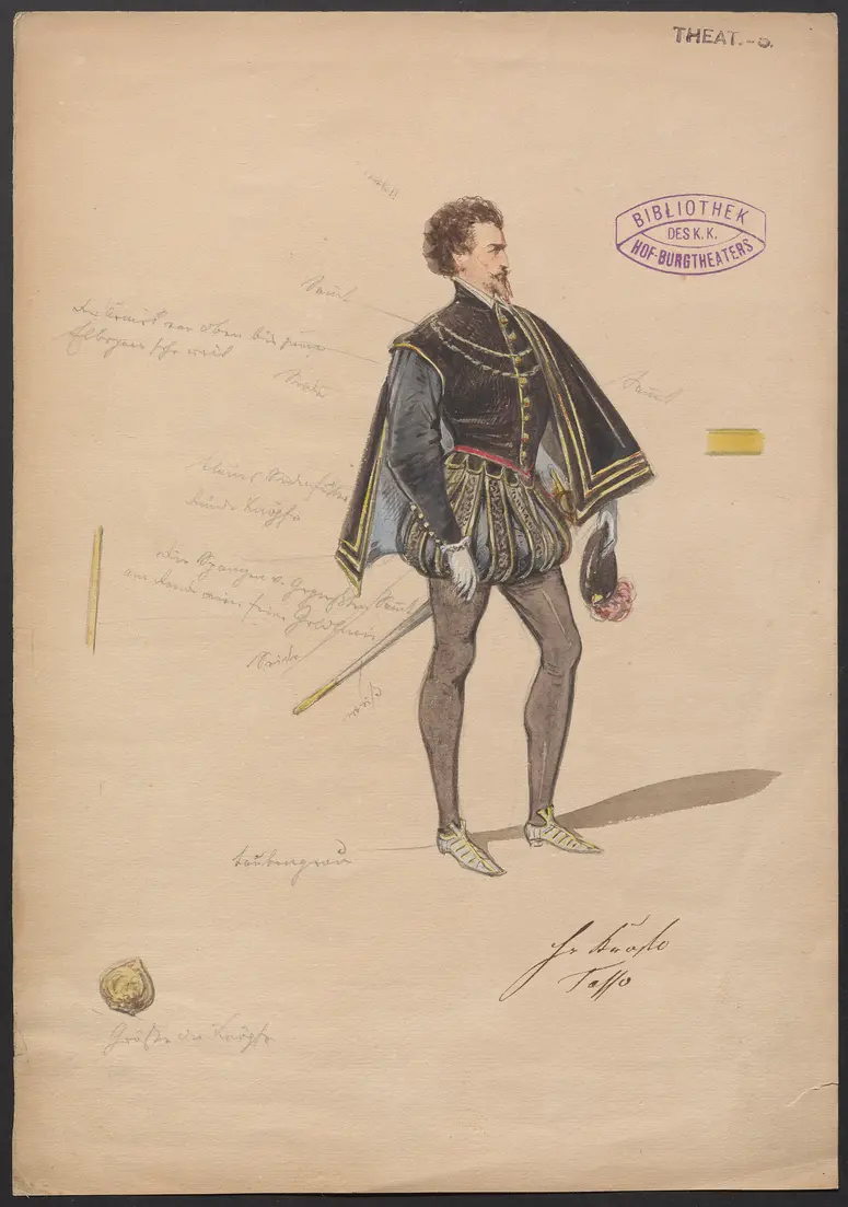 Torquato Tasso, Titel der Serie: Figurinen des k.k. Hof-Burgtheaters