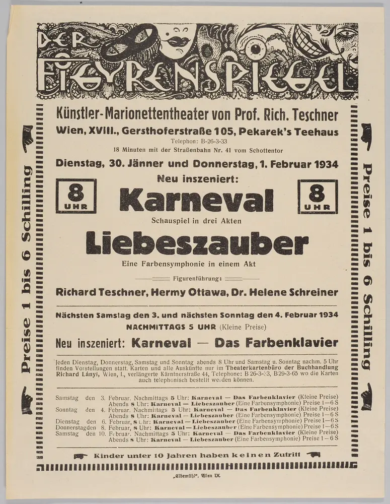 Der Figurenspiegel, Verweis auf Stücktitel: Karneval / Traum im Karneval, Verweis auf Stücktitel: Liebeszauber, Verweis auf Stücktitel: Das Farbenklavier
