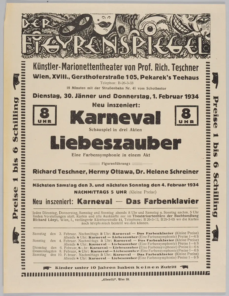Der Figurenspiegel, Verweis auf Stücktitel: Karneval / Traum im Karneval, Verweis auf Stücktitel: Liebeszauber, Verweis auf Stücktitel: Das Farbenklavier