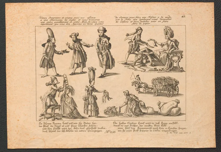 Zu Ihrem Nuzzen kommt mit mir ihr Bader her, / der stutzt die Nägel mit seiner scharfen Scheer [...], Weiterer Titel: Venez Baigneurs et coupez avec vos ciseaux / a une Charmante les ongles et vous trouverez [...]