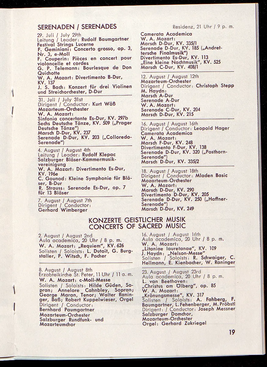 Salzburger Festspiele 1964, Titel in Vorlageform: Salzburgo Festival 1964, Verweis auf Stücktitel: Cosi fan tutte, Verweis auf Stücktitel: Figaros Hochzeit, Verweis auf Stücktitel: Lucio Silla, Verweis auf Stücktitel: Die Zauberflöte, Verweis auf Stücktitel: Ariadne auf Naxos, Verweis auf Stücktitel: Elektra, Verweis auf Stücktitel: Der Rosenkavalier, Verweis auf Stücktitel: Macbeth, Verweis auf Stücktitel: Jedermann, Verweis auf Stücktitel: Faust, Verweis auf Stücktitel: Die lustigen Weiber von Windsor