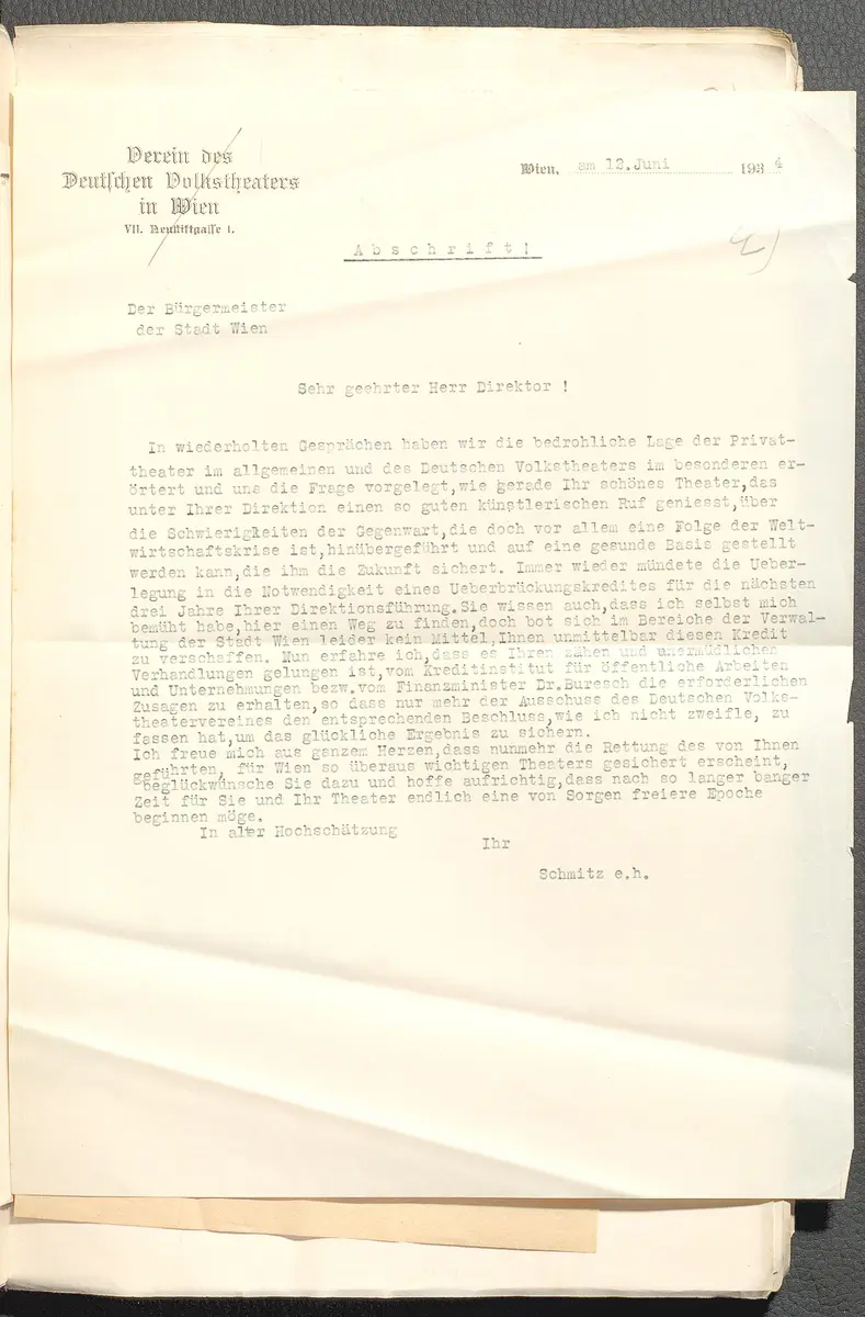 Protokolle der Ausschusssitzungen des Vereines des Deutschen Volkstheaters in Wien