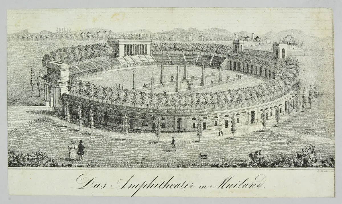 Mailand, Amphitheater, Titel in Vorlageform: Das Amphitheater in Mailand