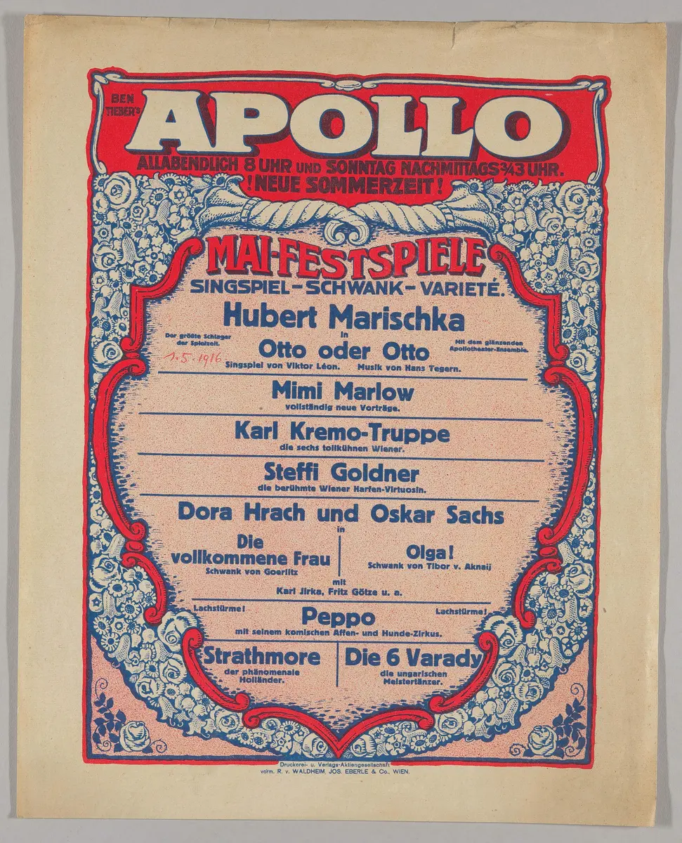 Ben Tieber's Apollo Varieté-Theater, Verweis auf Stücktitel: Otto oder Otto?!, Verweis auf Stücktitel: Die vollkommene Frau, Verweis auf Stücktitel: Olga!, Weiterer Titel: Mai-Festspiele