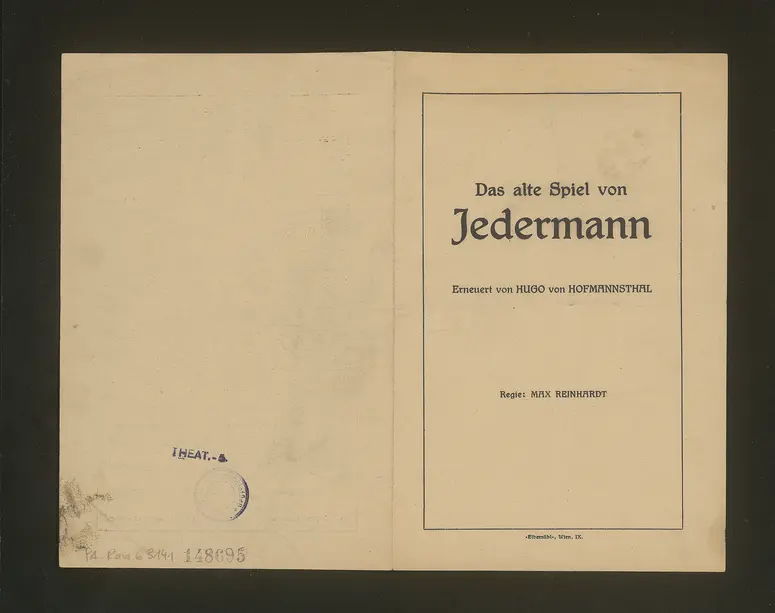 Jedermann, Titel in Vorlageform: Das alte Spiel vom Jedermann