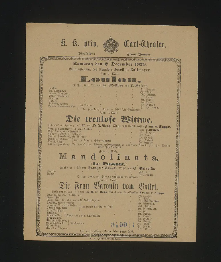 Loulou, Die treulose Wittwe, Mandolinata (Le Passant), Die Frau Baronin vom Ballet