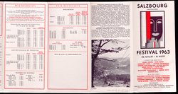 Salzburger Festspiele 1963, Titel in Vorlageform: Salzbourg Festival 1963, Verweis auf Stücktitel: Iphigenie in Aulis, Verweis auf Stücktitel: Cosi fan tutte, Verweis auf Stücktitel: Die Entführung aus dem Serail, Verweis auf Stücktitel: Figaros Hochzeit, Verweis auf Stücktitel: Die Zauberflöte, Verweis auf Stücktitel: Der Rosenkavalier, Verweis auf Stücktitel: Der Troubadour, Verweis auf Stücktitel: Jedermann, Verweis auf Stücktitel: Faust