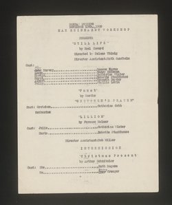 Still Life, Faust - Gretchen's Prayer, Liliom, Christmas Present, Mary of Scotland, The Valse