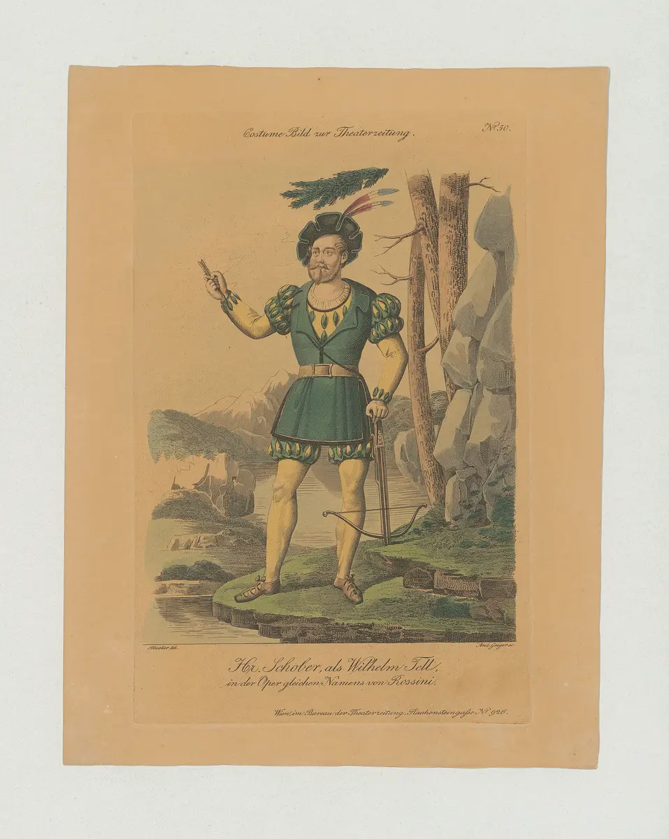 Johann Schober, Titel der Serie: Costume-Bild, Name der Zeitschrift: Wiener Theaterzeitung, Verweis auf Stücktitel: Wilhelm Tell