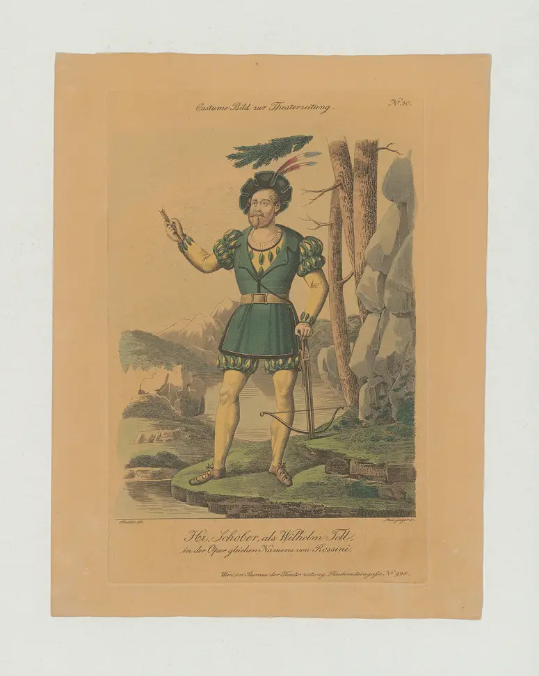 Johann Schober, Titel der Serie: Costume-Bild, Name der Zeitschrift: Wiener Theaterzeitung, Verweis auf Stücktitel: Wilhelm Tell