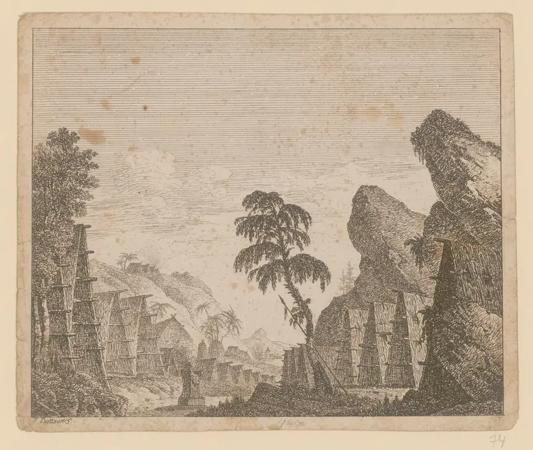 Die Spanier in Peru, Titel der Serie: Theaterdecorationen nach den Originalskitzen des k.k. Hoftheatermahlers Joseph Platzer radirt und verlegt von Norbert Bittner