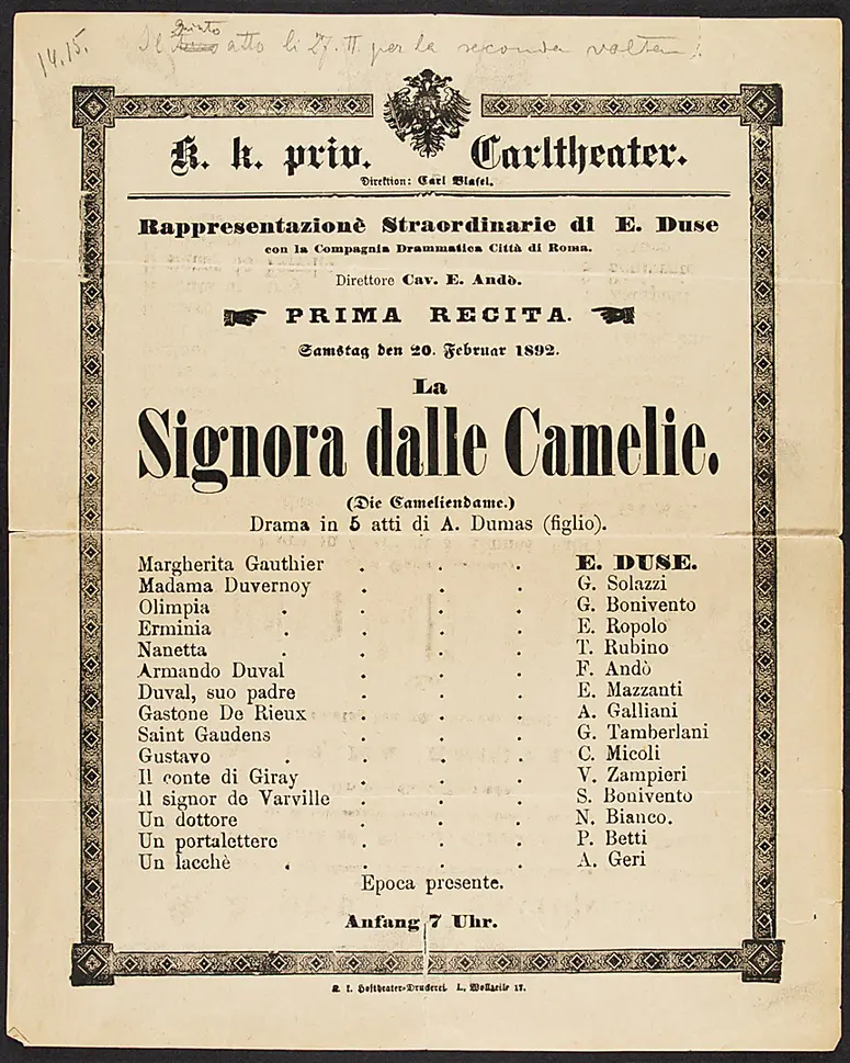 Die Kameliendame, Titel in Vorlageform: La Signora dalle Camelie (Die Cameliendame)