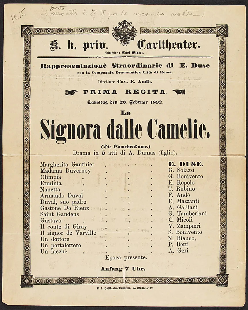 Die Kameliendame, Titel in Vorlageform: La Signora dalle Camelie (Die Cameliendame)