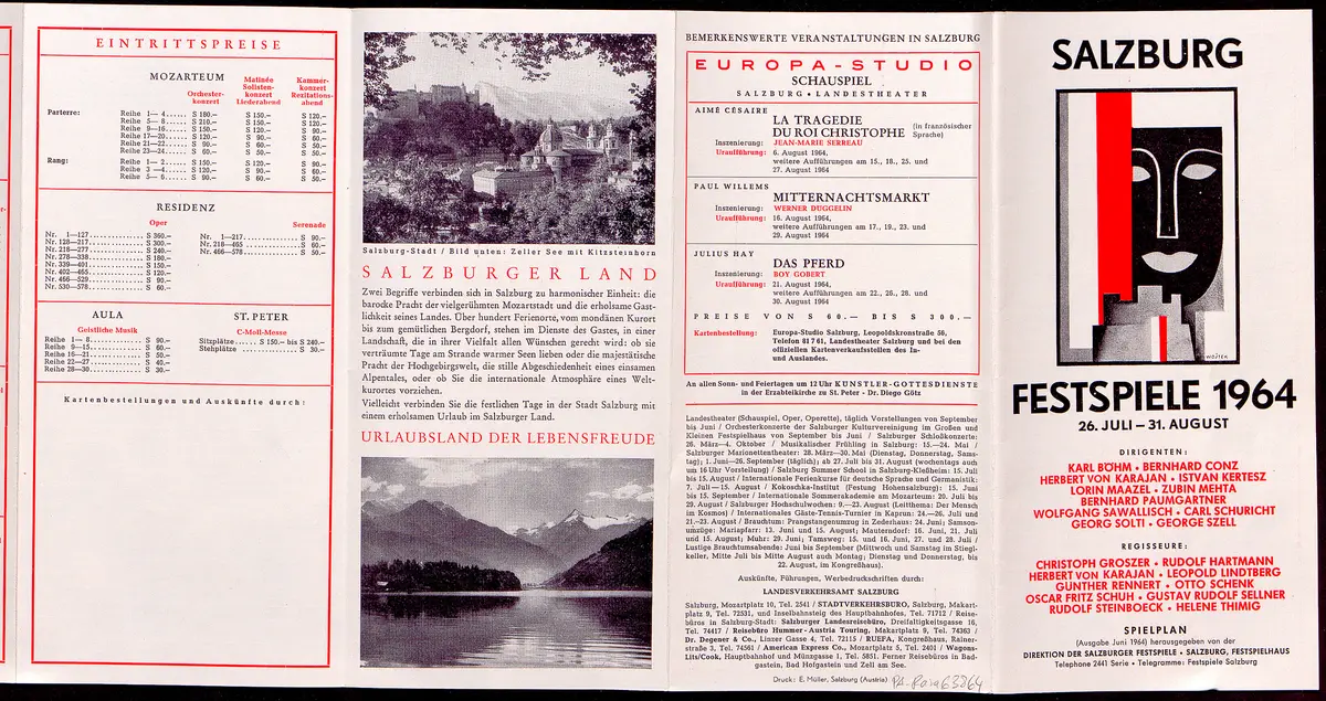 Salzburger Festspiele 1964, Verweis auf Stücktitel: Cosi fan tutte, Verweis auf Stücktitel: Figaros Hochzeit, Verweis auf Stücktitel: Lucio Silla, Verweis auf Stücktitel: Die Zauberflöte, Verweis auf Stücktitel: Ariadne auf Naxos, Verweis auf Stücktitel: Elektra, Verweis auf Stücktitel: Der Rosenkavalier, Verweis auf Stücktitel: Macbeth, Verweis auf Stücktitel: Jedermann, Verweis auf Stücktitel: Faust, Verweis auf Stücktitel: Die lustigen Weiber von Windsor