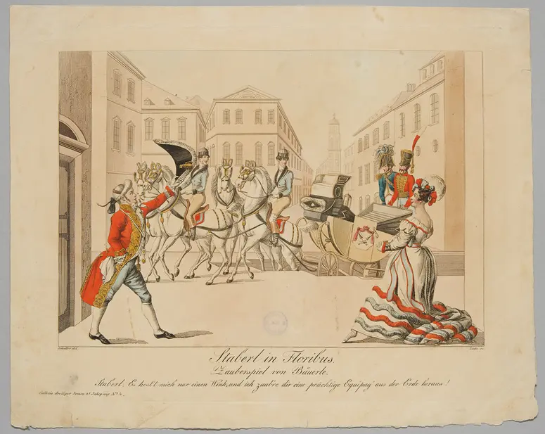Staberl in Floribus, Titel der Serie: Gallerie drolliger Scenen, Name der Zeitschrift: Wiener Theaterzeitung