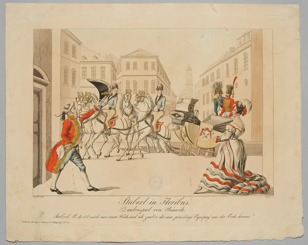 Staberl in Floribus, Titel der Serie: Gallerie drolliger Scenen, Name der Zeitschrift: Wiener Theaterzeitung