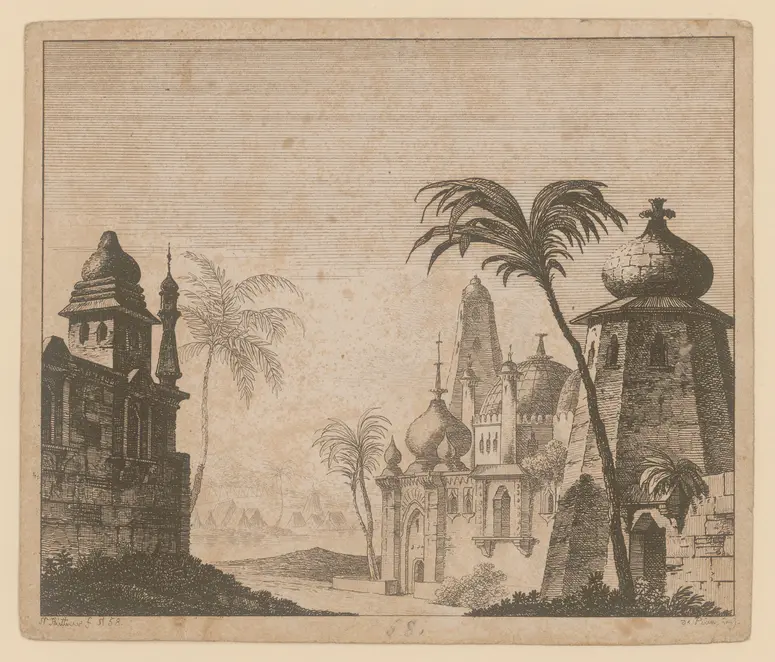 Die Bajateren, Alternativtitel: Die Bajaderen, Titel der Serie: Theaterdecorationen nach den Original Skitzen des k.k. Hof Theater Mahlers Anton de Pian, gestochen und verlegt von Norbert Bittner.