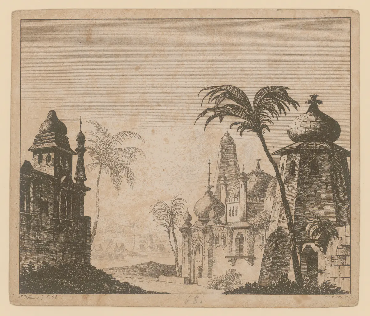 Die Bajateren, Alternativtitel: Die Bajaderen, Titel der Serie: Theaterdecorationen nach den Original Skitzen des k.k. Hof Theater Mahlers Anton de Pian, gestochen und verlegt von Norbert Bittner.