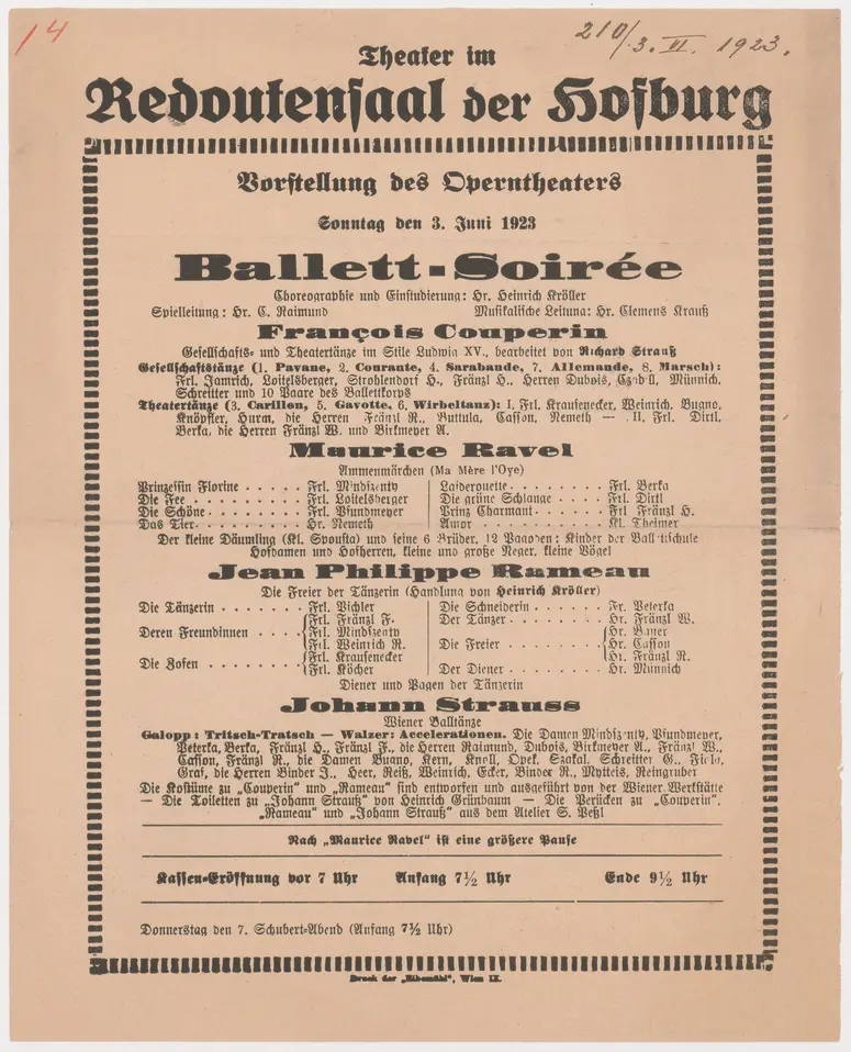 Ballett-Soirée, Verweis auf Stücktitel: François Couperin, Verweis auf Stücktitel: Maurice Ravel, Verweis auf Stücktitel: Jean Philippe Rameau, Verweis auf Stücktitel: Johann Strauss