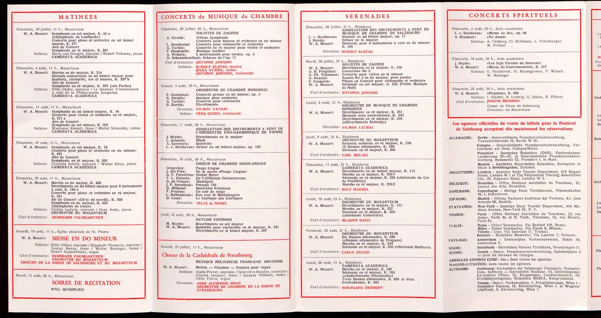 Salzburger Festspiele 1963, Titel in Vorlageform: Salzbourg Festival 1963, Verweis auf Stücktitel: Iphigenie in Aulis, Verweis auf Stücktitel: Cosi fan tutte, Verweis auf Stücktitel: Die Entführung aus dem Serail, Verweis auf Stücktitel: Figaros Hochzeit, Verweis auf Stücktitel: Die Zauberflöte, Verweis auf Stücktitel: Der Rosenkavalier, Verweis auf Stücktitel: Der Troubadour, Verweis auf Stücktitel: Jedermann, Verweis auf Stücktitel: Faust