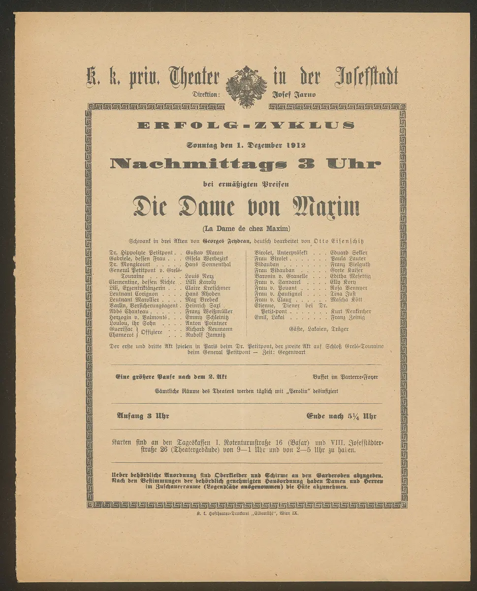 Die Dame von (!) Maxim, Die Dame vom Maxim, La Dame de chez Maxim (Originaltitel)
