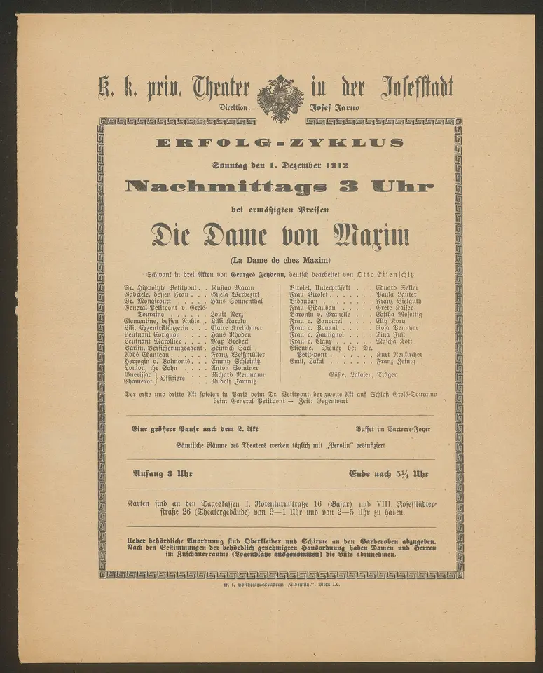 Die Dame von (!) Maxim, Die Dame vom Maxim, La Dame de chez Maxim (Originaltitel)